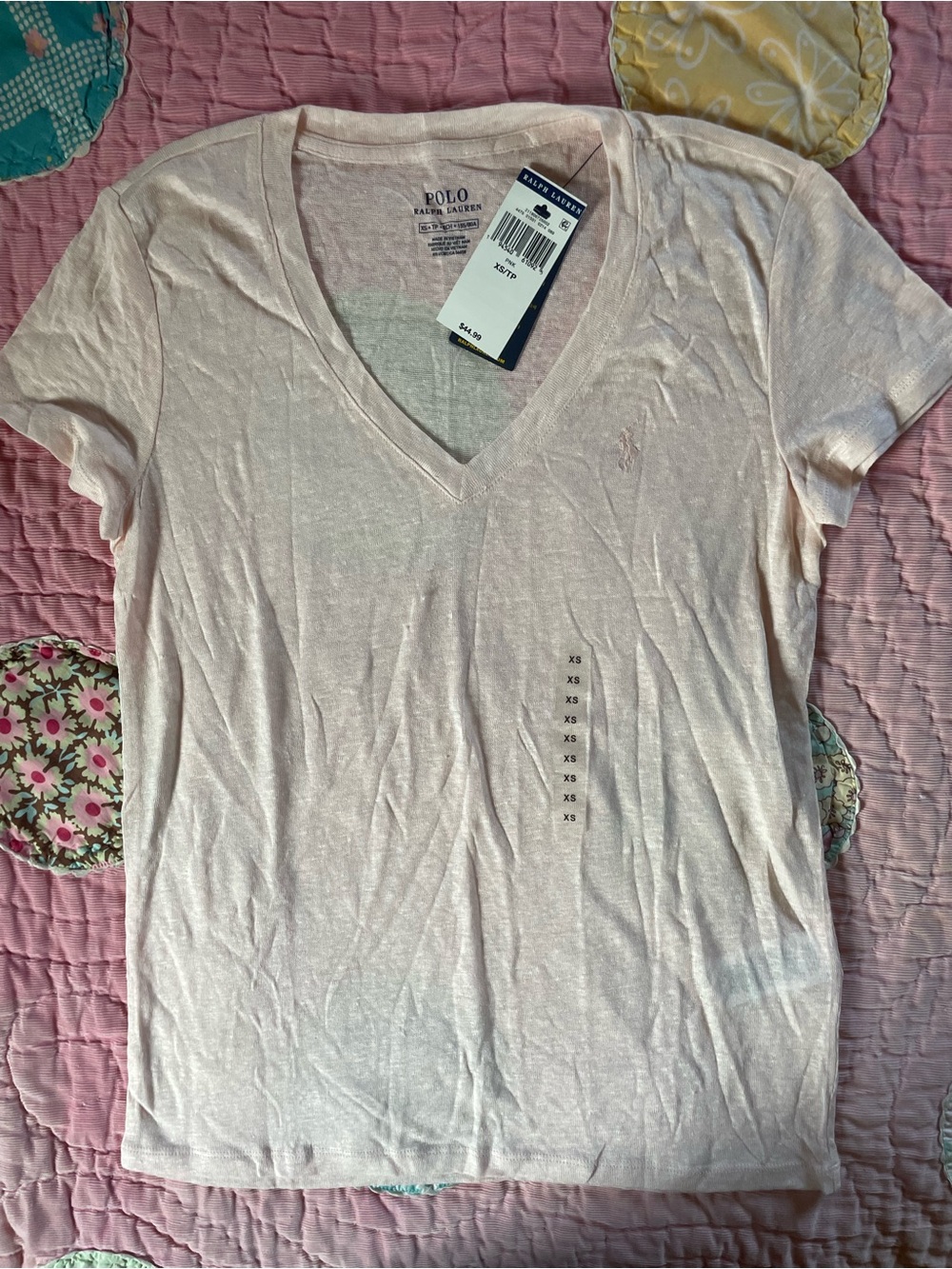Polo by Ralph Lauren Pale Pink V-Neck Short Sleeve Tee